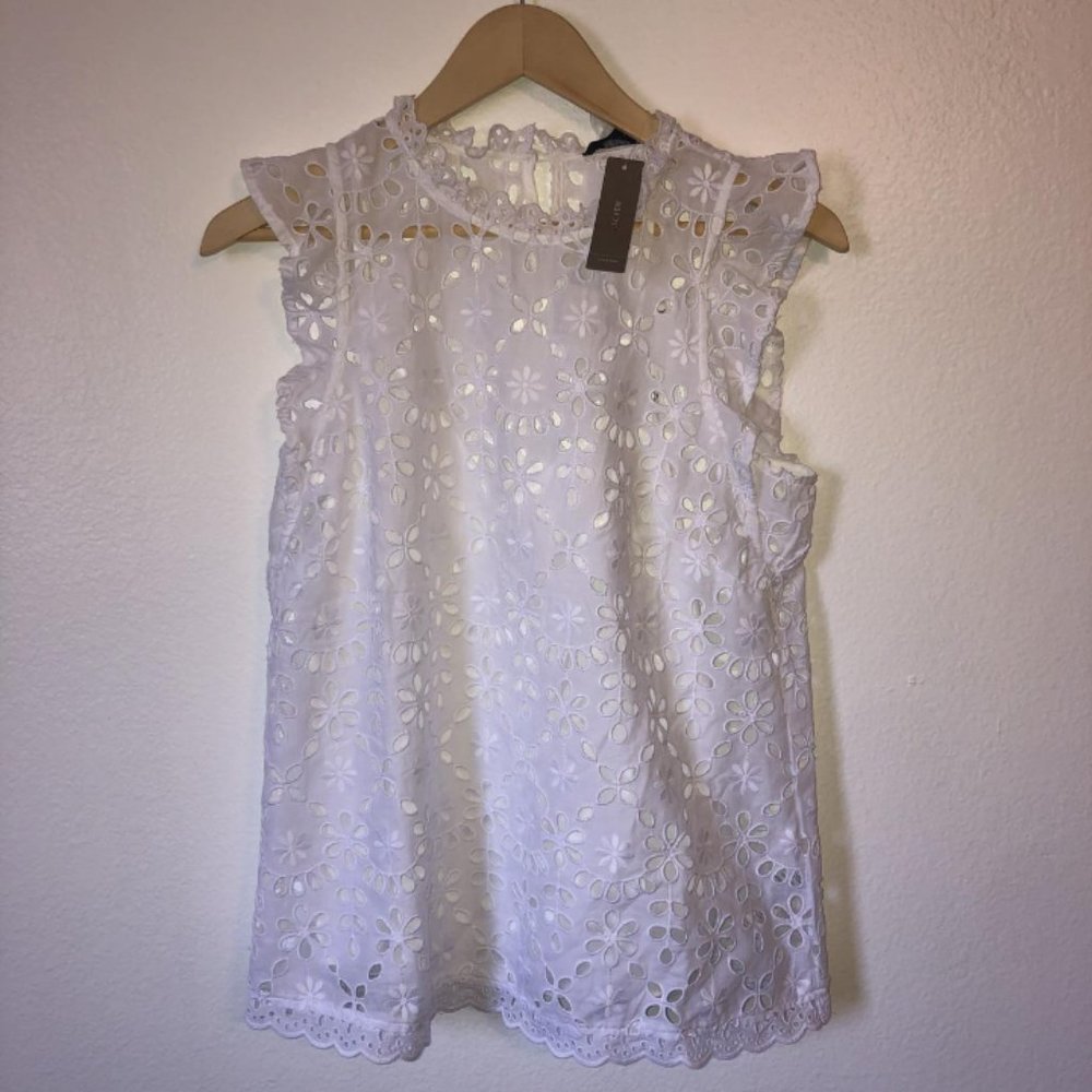 J. Crew Short Sleeve Ruffled Eyelet Overlay Blouse